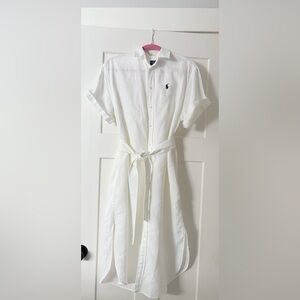White linen Polo Dress with Belt